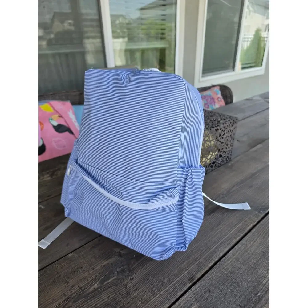 NEW Apple of my Isla Striped Blue backpack wipeable/ drink holder